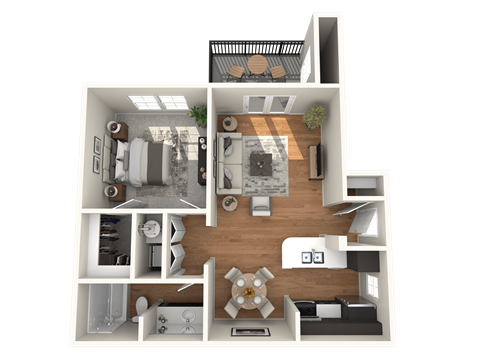 Floor plan for 1 bed, 1 bath, 673 sqft